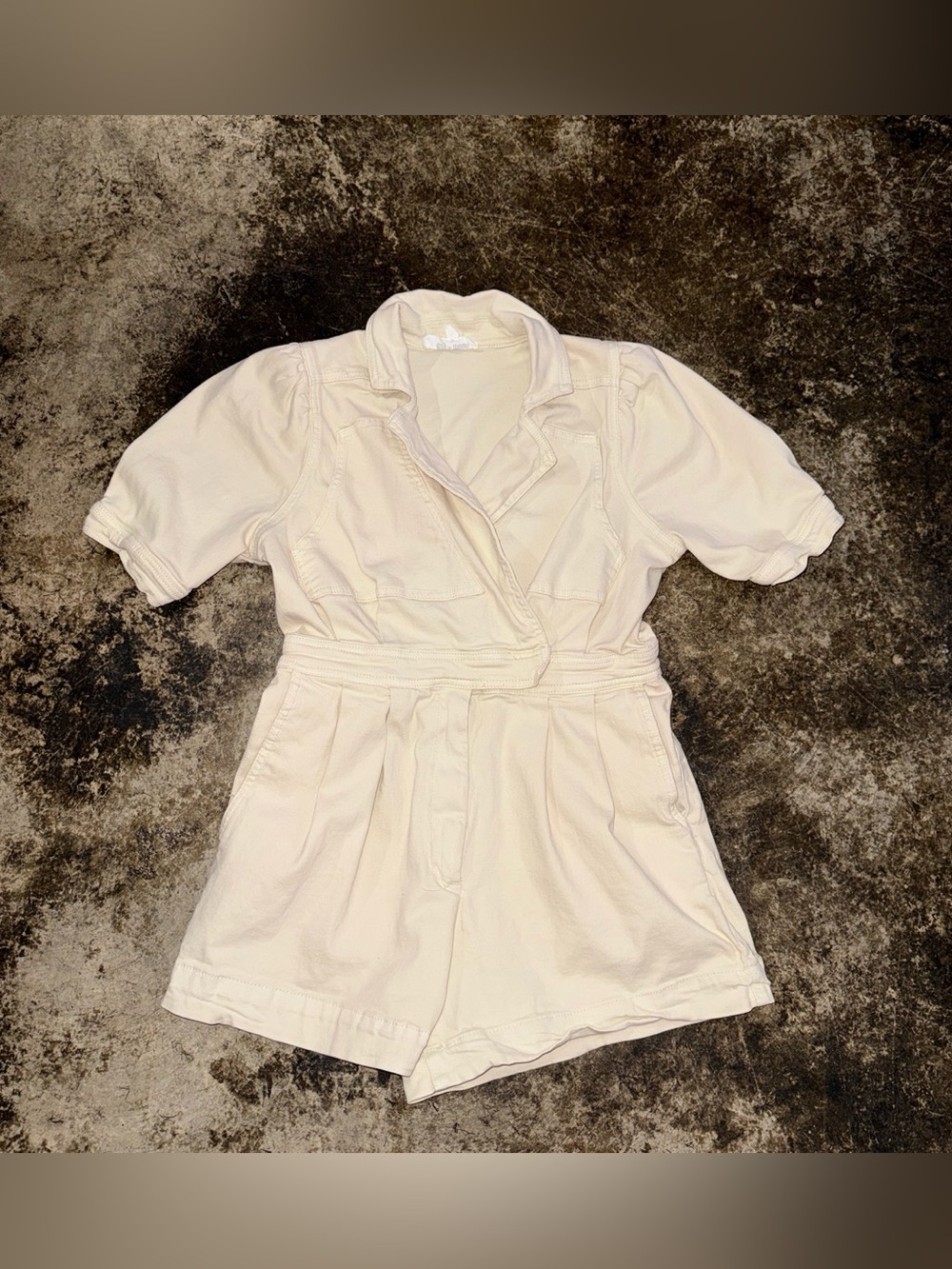 Women's Cream Short-Sleeve Denim Romper